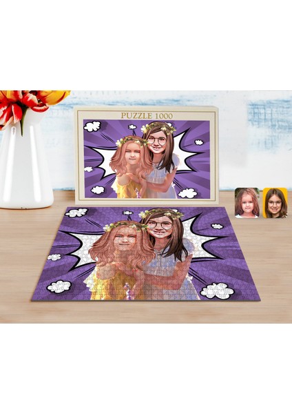 Kişiye Özel Kiz Kardeşler Karikatürlü 1000 Parça Profesyonel Puzzle-2