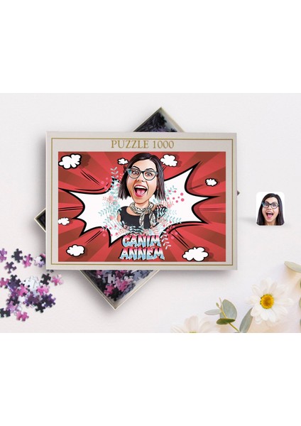 Kişiye Özel Canim Annem Karikatürlü 1000 Parça Profesyonel Puzzle-1 fiyatları