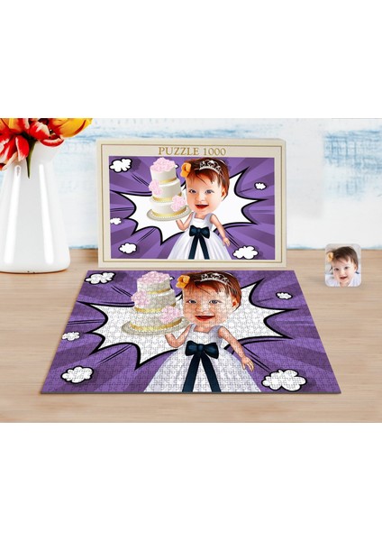 Kişiye Özel Kiz Çocuk Doğum Günü Karikatürlü 1000 Parça Profesyonel Puzzle-2