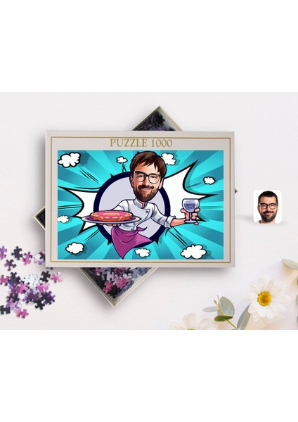 Kişiye Özel Erkek Garson Karikatürlü 1000 Parça Profesyonel Puzzle-1