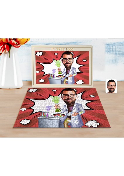 Kişiye Özel Erkek Kimya Öğretmeni Karikatürlü 1000 Parça Profesyonel Puzzle-2