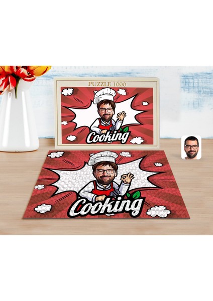 Kişiye Özel Erkek Chef Karikatürlü 1000 Parça Profesyonel Puzzle-14