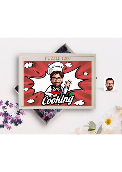 Kişiye Özel Erkek Chef Karikatürlü 1000 Parça Profesyonel Puzzle-14