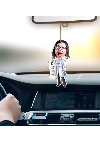 Kişiye Özel Bayan Göz Doktoru Karikatürlü Ahşap Araba Dikiz Ayna Süsü fiyatları