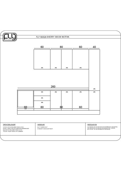 Fly Mobilya 300 cm Sherry Mutfak