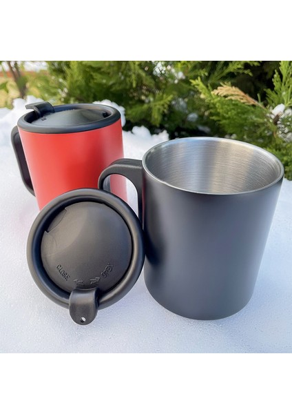Çift Katman 304 Paslanmaz Çelik Kolay Içim Kulplu 2'li Termos Bardak 300ml Mug Kupa fırsatları