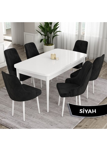 Concept Ram Serisi, 80 x 132 cm Açılabilir Masa Takımı, Beyaz Masa 6 Sandalye