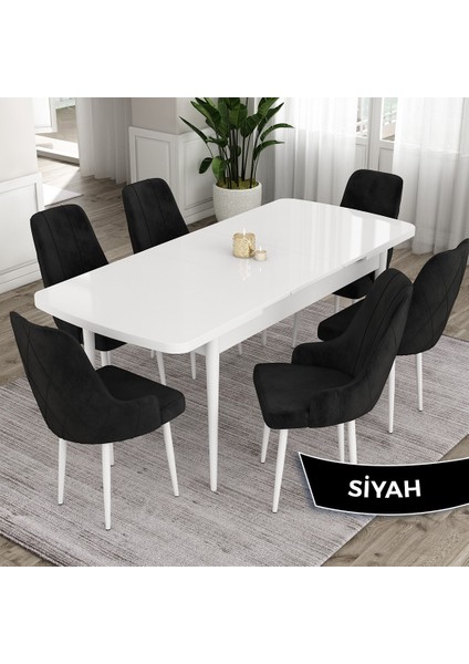 Concept Ram Serisi, 80 x 132 cm Açılabilir Masa Takımı, Beyaz Masa 6 Sandalye