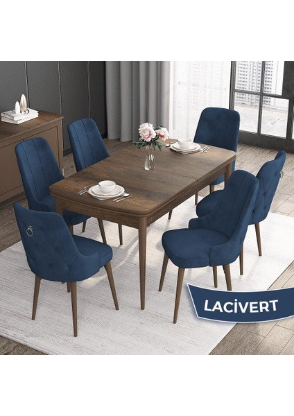 Concept Noa Serisi, 80 x 132 cm Mdf Masa Takımı, Barok Ahşap Desen Masa 6 Sandalye, Gümüş Halkalı
