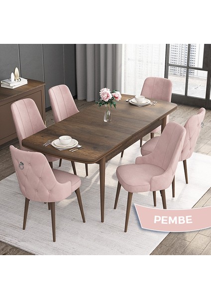 Concept Noa Serisi, 80 x 132 cm Mdf Masa Takımı, Barok Ahşap Desen Masa 6 Sandalye, Gümüş Halkalı fiyatları