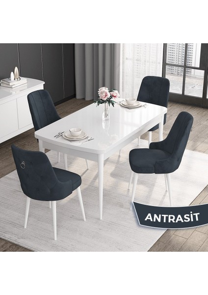 Concept Noa Serisi,80 x 132 cm Açılabilir Mdf Masa,beyaz Mutfak Masa Takımı,4 Sandalye Gümüş Halkalı