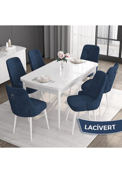 Concept Noa Serisi,80 x 132 cm Açılabilir Mdf Masa,beyaz Mutfak Masa Takımı,6 Sandalye Gümüş Halkalı