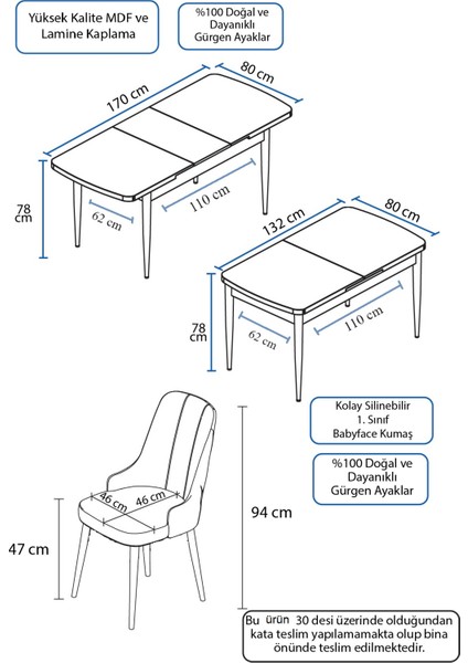 Concept Roy Serisi, 80 x 132 cm Açılabilir Mdf Masa Takımı, Beyaz Masa Ceviz Ayak 4 Sandalye