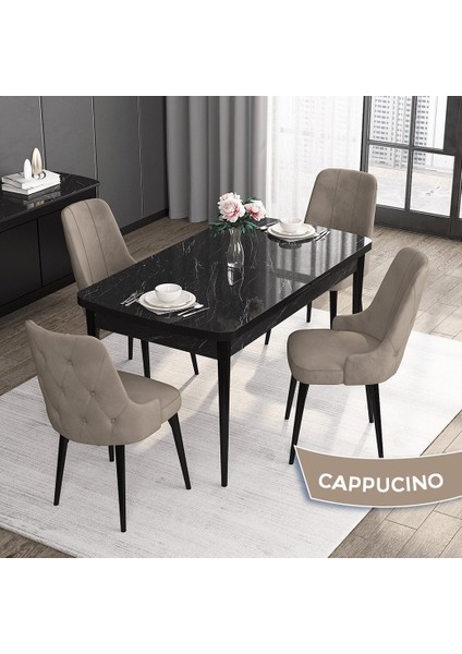 Concept Roy Serisi, 80 x 132 cm Açılabilir Mdf Mutfak Masa Takımı,siyah Mermer Desen Masa 4 Sandalye