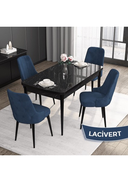 Concept Roy Serisi, 80 x 132 cm Açılabilir Mdf Mutfak Masa Takımı,siyah Mermer Desen Masa 4 Sandalye