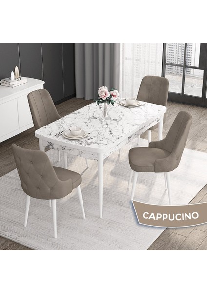 Concept Roy Serisi,80 x 132 cm Açılabilir Mdf Masa,beyaz Mermer Desen Mutfak Masa Takımı, 4 Sandalye