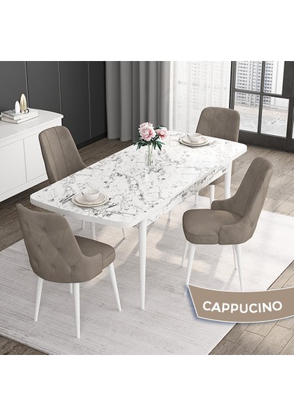 Concept Roy Serisi,80 x 132 cm Açılabilir Mdf Masa,beyaz Mermer Desen Mutfak Masa Takımı, 4 Sandalye fiyatları