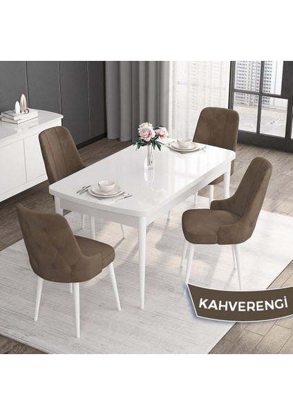 Concept Roy Serisi,80 x 132 cm Açılabilir Mdf Masa,beyaz Mutfak Masa Takımı,4 Sandalye