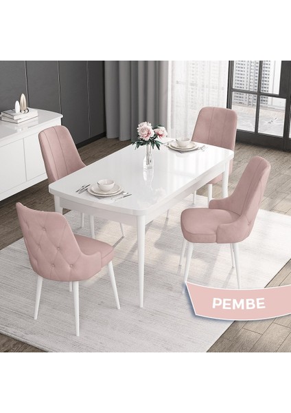 Concept Roy Serisi,80 x 132 cm Açılabilir Mdf Masa,beyaz Mutfak Masa Takımı,4 Sandalye