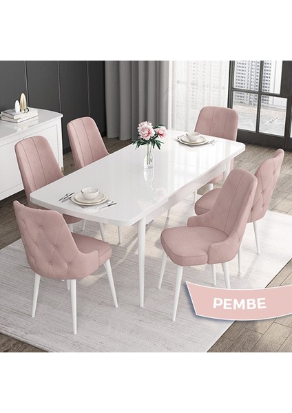 Concept Roy Serisi,80 x 132 cm Açılabilir Mdf Masa,beyaz Mutfak Masa Takımı,6 Sandalye fiyatları