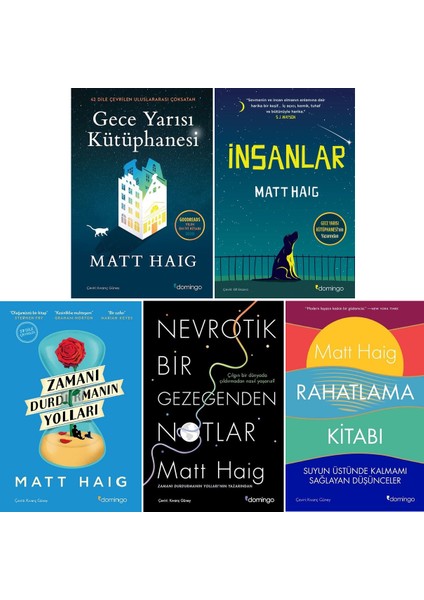 Gece Yarısı Kütüphanesi - İnsanlar - Zamanı Durdurmanın Yolları - Nevrotik - Rahatlama Kitabı - 5 Kitap - Matt Haig
