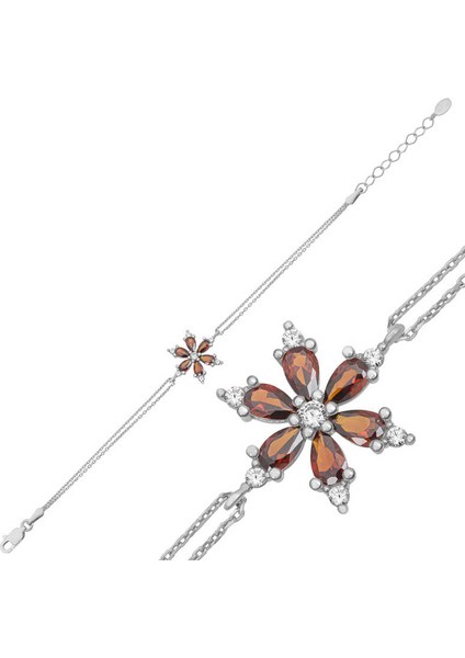 Gümüş Kırmızı Lotus Çiçeği Bileklik