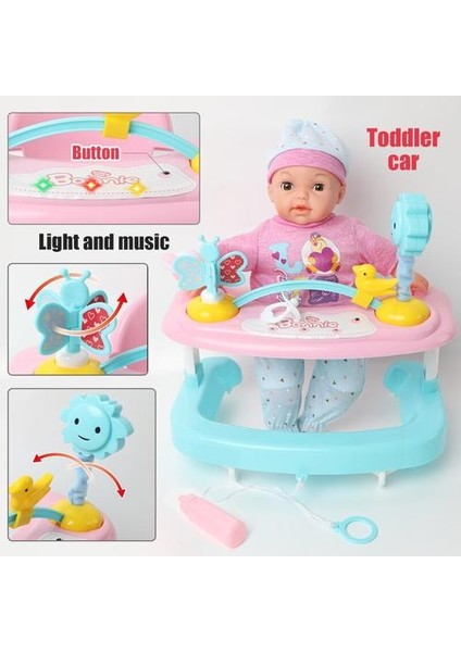 14 Inç Bebe Reborn Bebek Silikon 36 cm Gerçekçi Bebek Shaker Toddler Araba Işık Müzik Ses Biberon Şişe Meme Seti Oyuncaklar (Yurt Dışından)