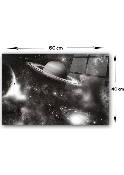 Cam Ocak Arkası Koruyucu | Galaksi Desen - Siyah Beyaz Fon | 40cm x 60cm modelleri