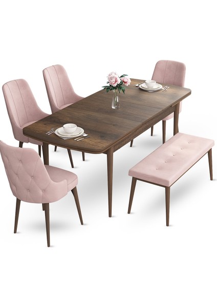 Concept Yay Serisi, 80X132 Açılabilir Masa Takımı, Barok Ahşap Desen Masa 4 Sandalye ve 1 Bench fiyatları