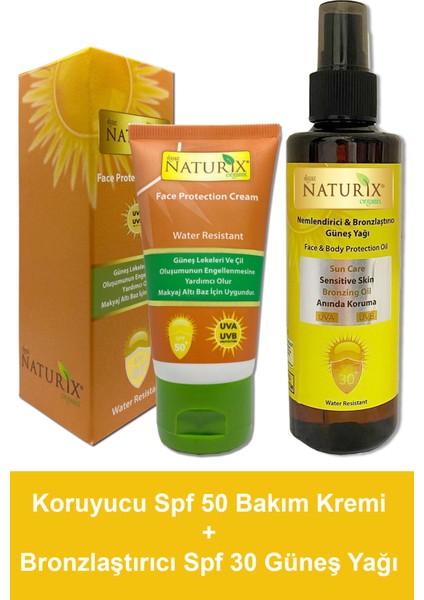 Spf 50+ Yüz Güneş Koruyucu Leke Karşıtı Krem Uva - Uvb + Yüksek Faktörlü Bronzlaştırıcı Yağ Spf 30