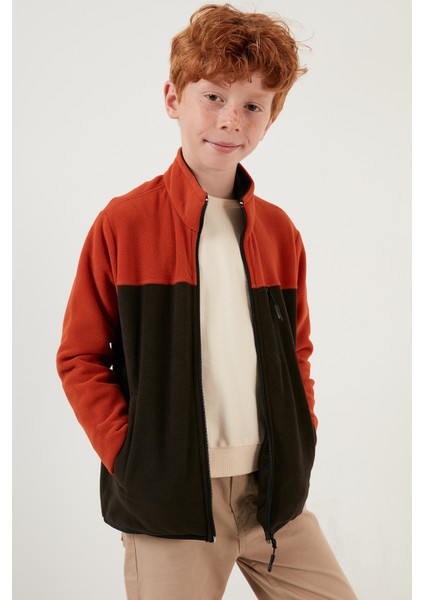 Yumuşak Dokulu Fermuarlı Renk Bloklu Dik Yaka Cepli Polar Unisex Çocuk Polar 5905001 fırsatları