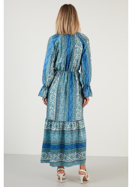 Desenli Rahat Kalıp Kruvaze Yaka Elbise Bayan Elbise 6058062 indirimleri