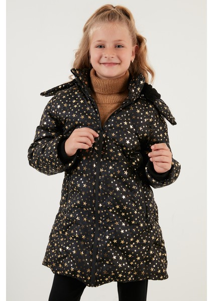 Yakası Suni Kürklü Yıldız Desenli Çıkarılabilir Kapüşonlu Peluş Astarlı Kışlık Mont Kız Çocuk Mont 5760050 fiyatları