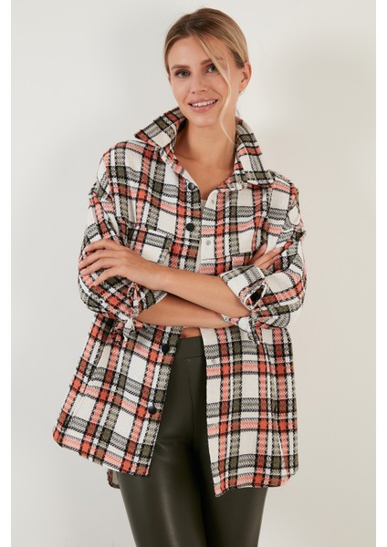 Pamuklu Ekoseli Oversize Cepli Kışlık Uzun Gömlek Bayan Gömlek 6230182 fırsatları