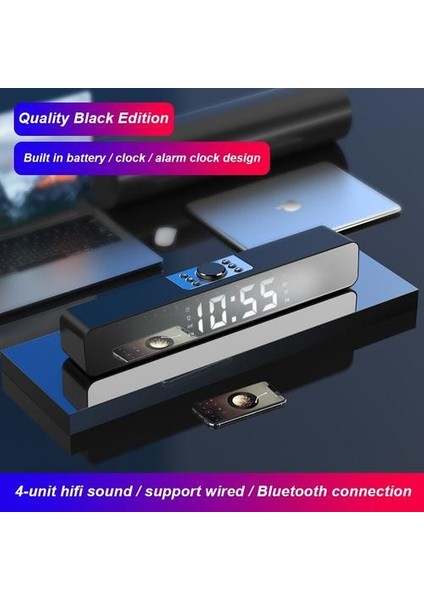 Çok Işlevli LED Tv Ses Bar Çalar Saat Kablolu ve Radyo LED Ayna ile Kablosuz Bluetooth Hoparlör Subwoofer Aux USB Müzik Çalar | Kombinasyon Hoparlörler (Siyah) (Yurt Dışından)