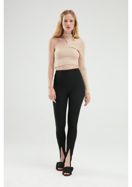 Beli Lastikli Yırtmaçlı Pantolon Siyah modelleri