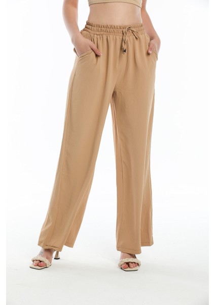 Beli Lastikli Bol Paça Pantolon Camel fiyatları