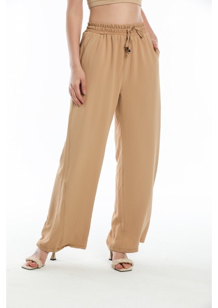 Beli Lastikli Bol Paça Pantolon Camel fırsatları