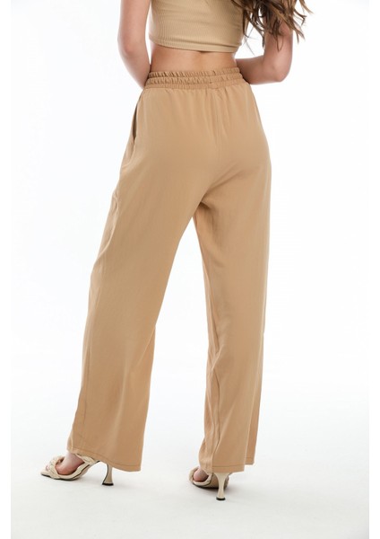 Beli Lastikli Bol Paça Pantolon Camel indirimleri