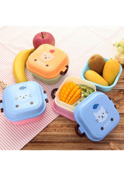 2pcs Japon Tarzı Çift Katmanlı Öğle Yemeği Kutusu, Sevimli Mini Bölücü Taze Tutma Bento Kutusu Taşınabilir Piknik Meyve Kutusu (Yurt Dışından)