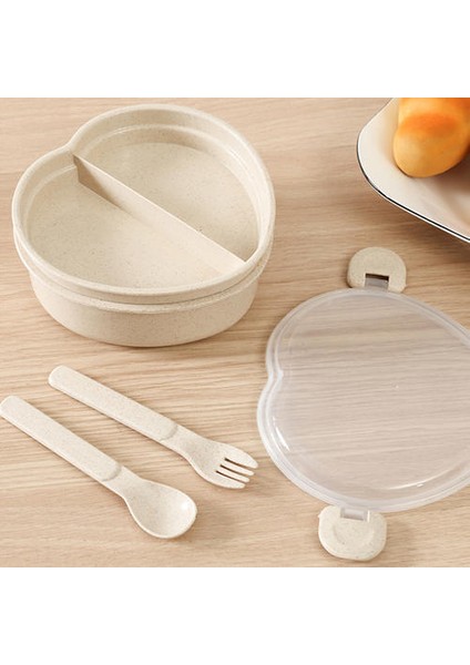 3pcs Buğday Saman Çatal Bıçak Takımı, Mühürlü Plastik Kalp Şeklindeki Öğrenci Japonca Öğle Yemeği Kutusu (Yurt Dışından)