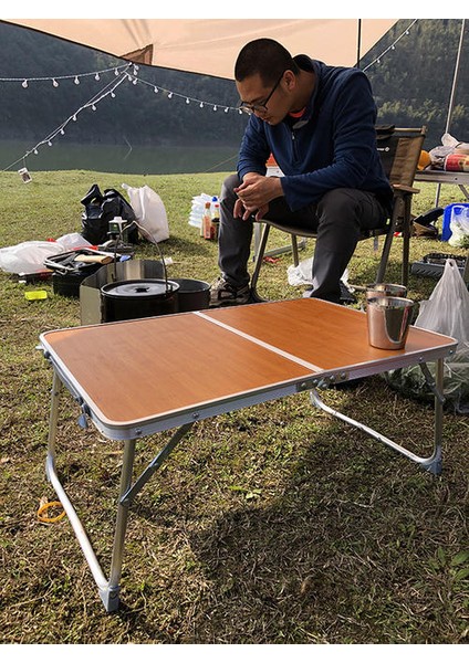 Açık Kamp Dış Mekan Katlanır Alüminyum Alaşım Masası (Ahşap Renk) (Yurt Dışından)