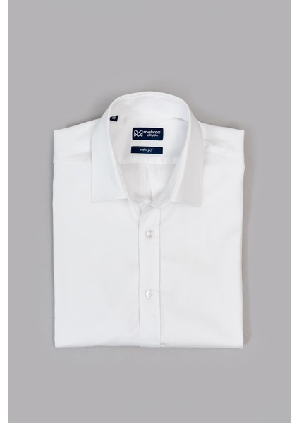 Erkek Beyaz Saten Pamuklu Modern Fit Gömlek