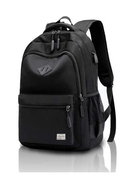 (Siyah) Okul Çantası Su Geçirmez Sırt Çantası Erkek Kız Çocuklar Için Koleji Seyahat Laptop Sırt Çantası USB Şarj Portu Casual Daypack ile (Yurt Dışından)