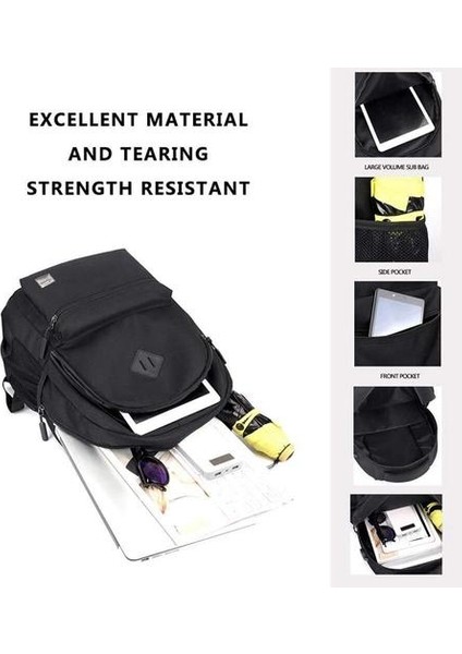 (Siyah) Okul Çantası Su Geçirmez Sırt Çantası Erkek Kız Çocuklar Için Koleji Seyahat Laptop Sırt Çantası USB Şarj Portu Casual Daypack ile (Yurt Dışından)