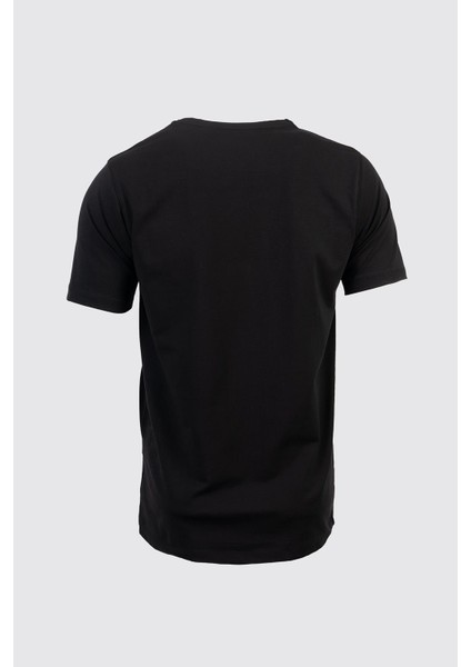 Erkek Siyah Pamuklu Likralı V-Yaka Slim Fit T-Shirt