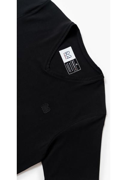 Erkek Siyah Pamuklu Likralı V-Yaka Slim Fit T-Shirt