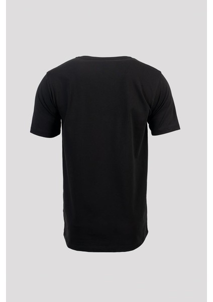 Erkek Siyah Pamuklu Likralı V-Yaka Slim Fit T-Shirt