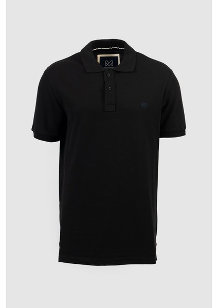 Erkek Siyah %100 Pamuk Polo Yaka Custom Fit T-Shirt