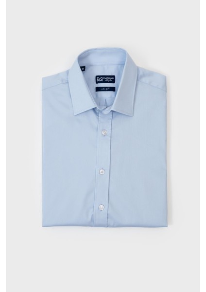 Erkek Açık Mavi Saten Pamuklu Modern Fit Gömlek